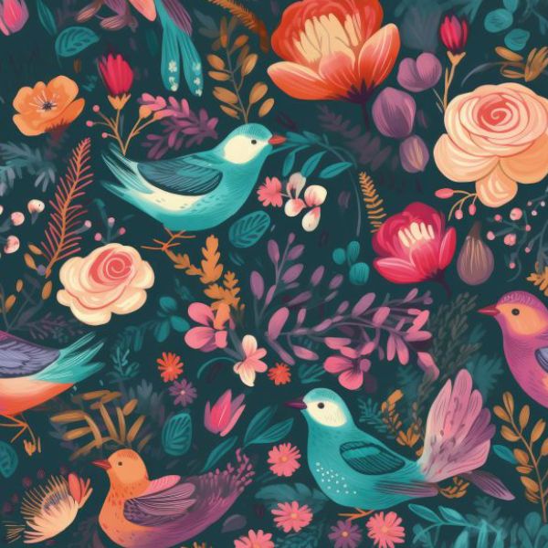 Panel med mönster 86 softshelloverall Ayman romantic birds