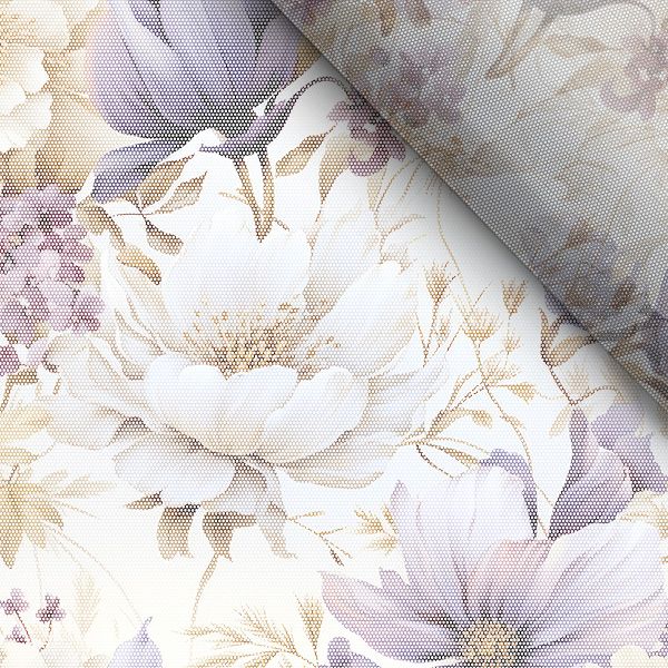 Vattentät polyester TD/NS med tryck lila blommor Vilma