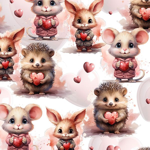 Trikå Takoy PANEL 50x60 cm djur med hjärtan mus