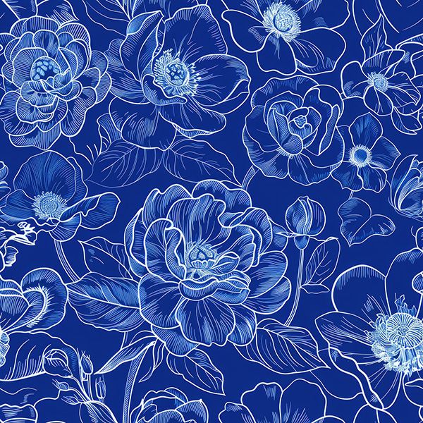 Vattentät polyester TD/NS med tryck blommor blåtrycksimitation