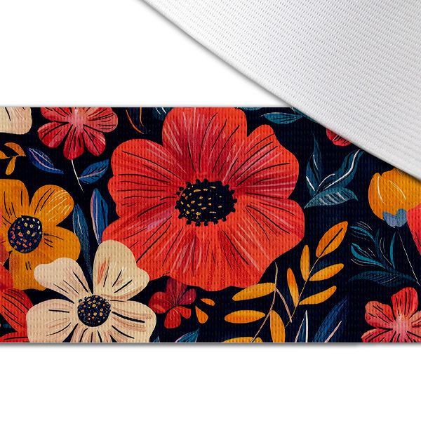 Vattentät polyester TD/NS med tryck färgglada blommor på mörkblå MAXI mönster