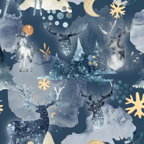 Panel med mönster för softshelljacka vinter rådjur mörkblå str. 116