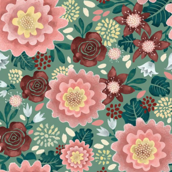 Panel med mönster för softshelljacka blommor Lucy str. 98