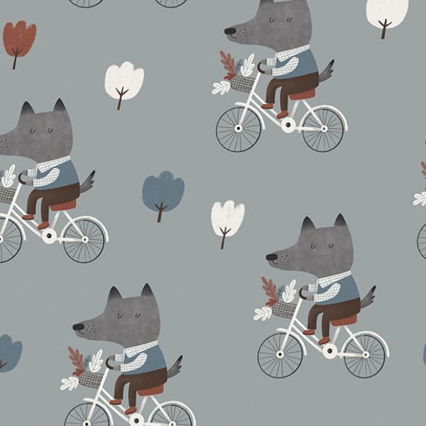 Panel för PUL blöjbyxor varg på cykel