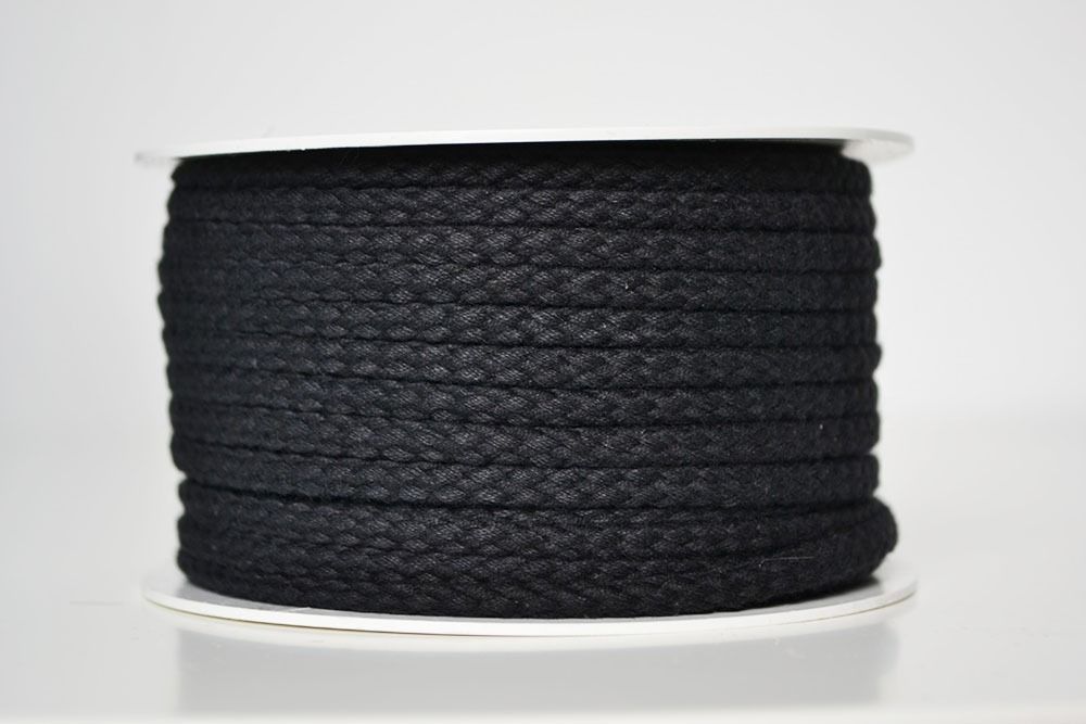 Flätat bomullssnöre svart 5 mm premium