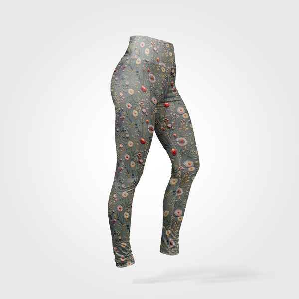 Panel med mönster 36 Leggings Slim fit ängsblommor tryck grå Antonia baddräktstyg Sport tyg