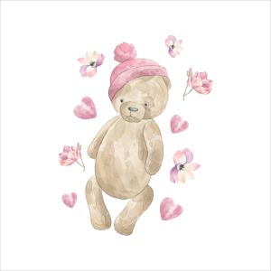 Bomull exklusiv PANEL M teddybjörn i blommor