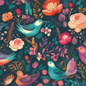 Polyester gabardin/ Rongo romantic birds