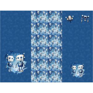 Panel för åkpåse från vattentät polyester 155x120 blå robotar