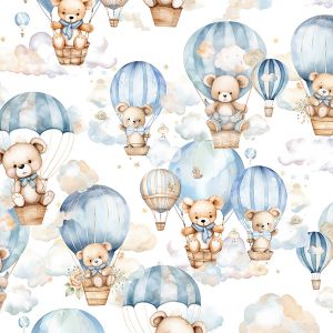 Panel för PUL blöjbyxor blå nallebjörn i en luftballong