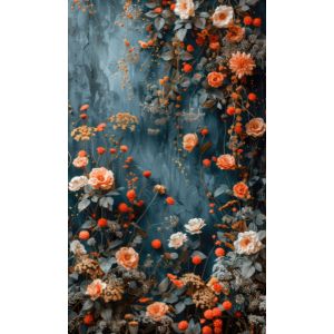 Fotobakgrund 160x265 cm petrolfärgad blomvägg