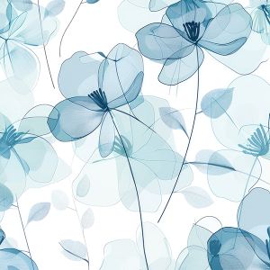 Transparent chiffong blå rökiga blommor