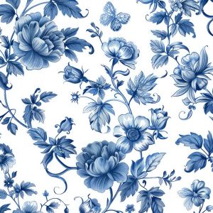 Bomull premium Takoy blue flowers