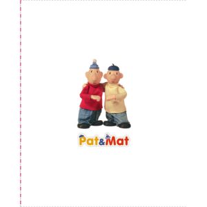 Bomull exklusiv PANEL XL Pat & Mat licensmönster på vit bakgrund