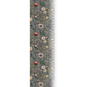 Panel Mätsticka för barn på väggen/ vattentät polyester broderade ängsblommor tryck grå Antonia