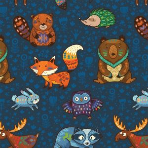 Panel för PUL blöjbyxor aztekiska djur på mörkblå